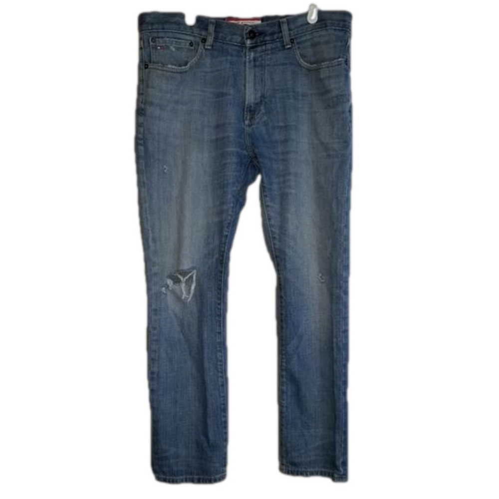 Tommy Hilfiger Classic Distressed Straight Leg Blue Jeans Label Reads 33x30